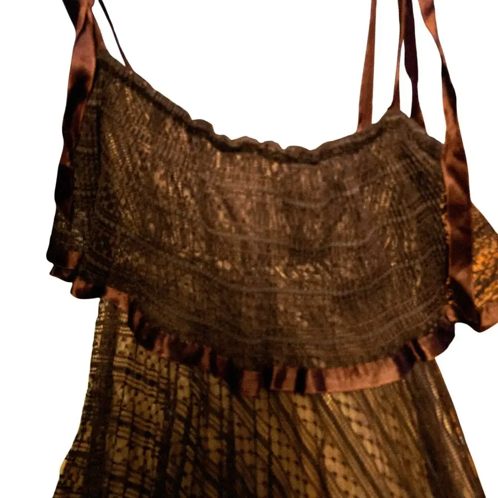 Vintage 1970's brown lace tie shoulder maxi dress size 8 - Picture 4 of 6